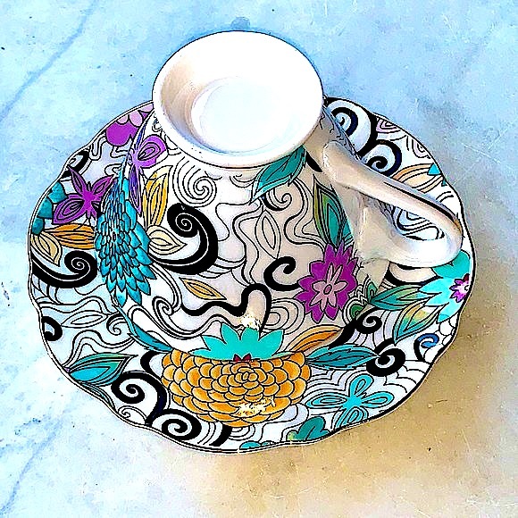 GRACES TEAWARE FOOTED CUP SAUCER SET NEW PASTEL BLACK FLORAL - Picture 8 of 9